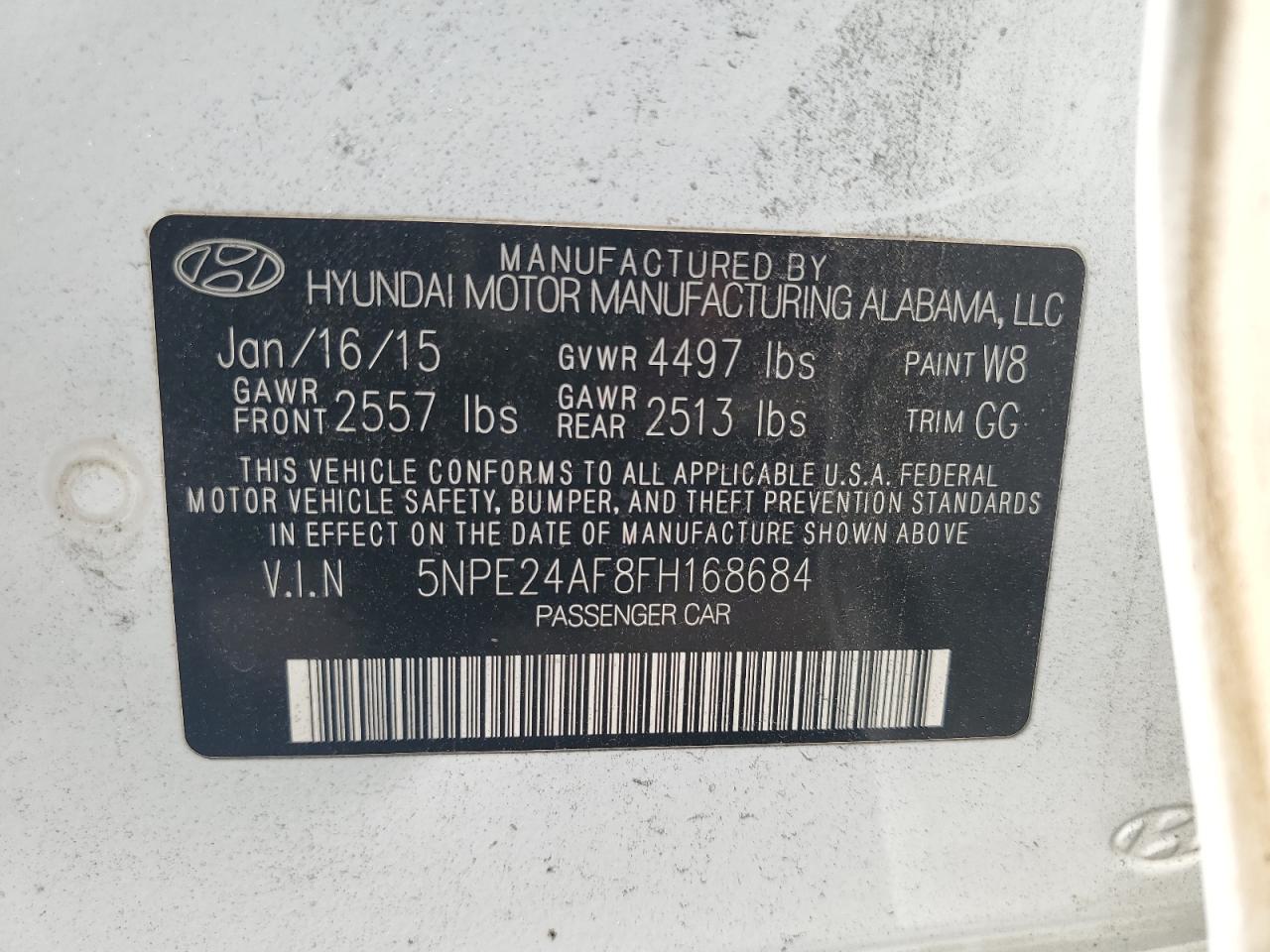 2015 Hyundai Sonata Se VIN: 5NPE24AF8FH168684 Lot: 65183784