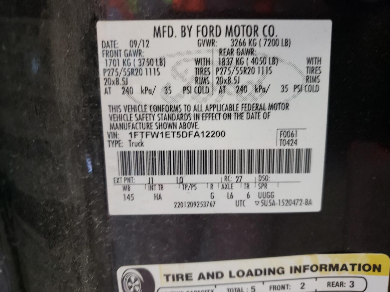 1FTFW1ET5DFA12200 2013 Ford F150 Supercrew