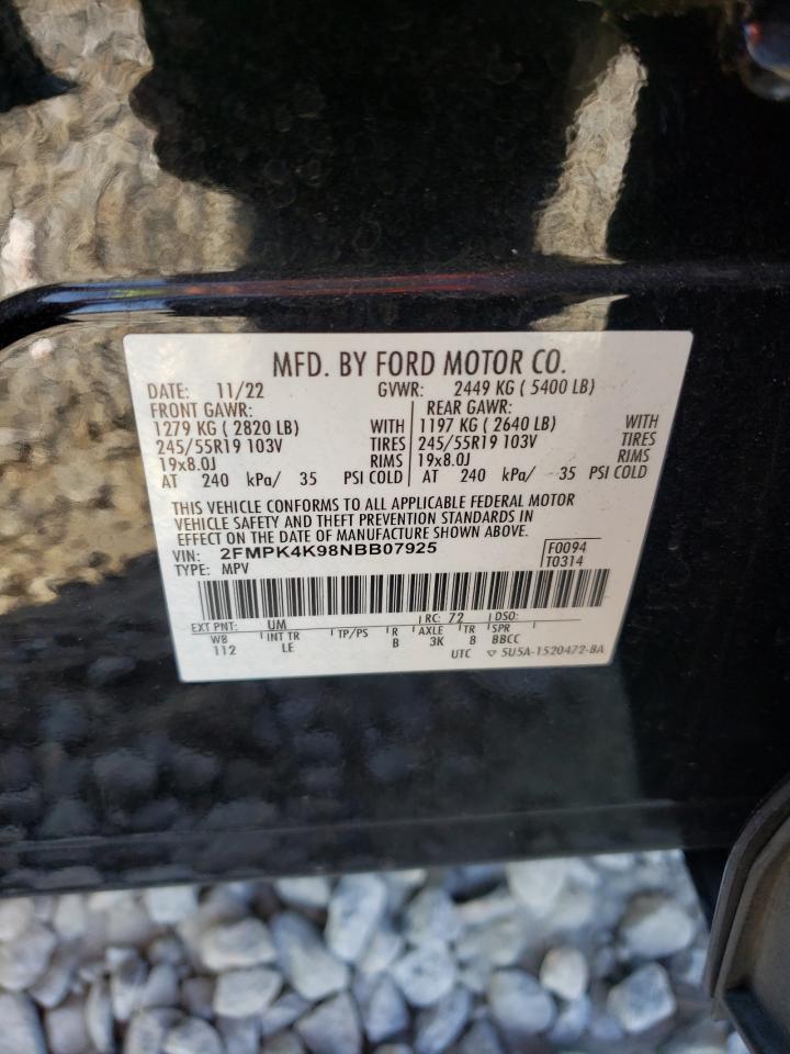 2022 Ford Edge Titanium VIN: 2FMPK4K98NBB07925 Lot: 69512474