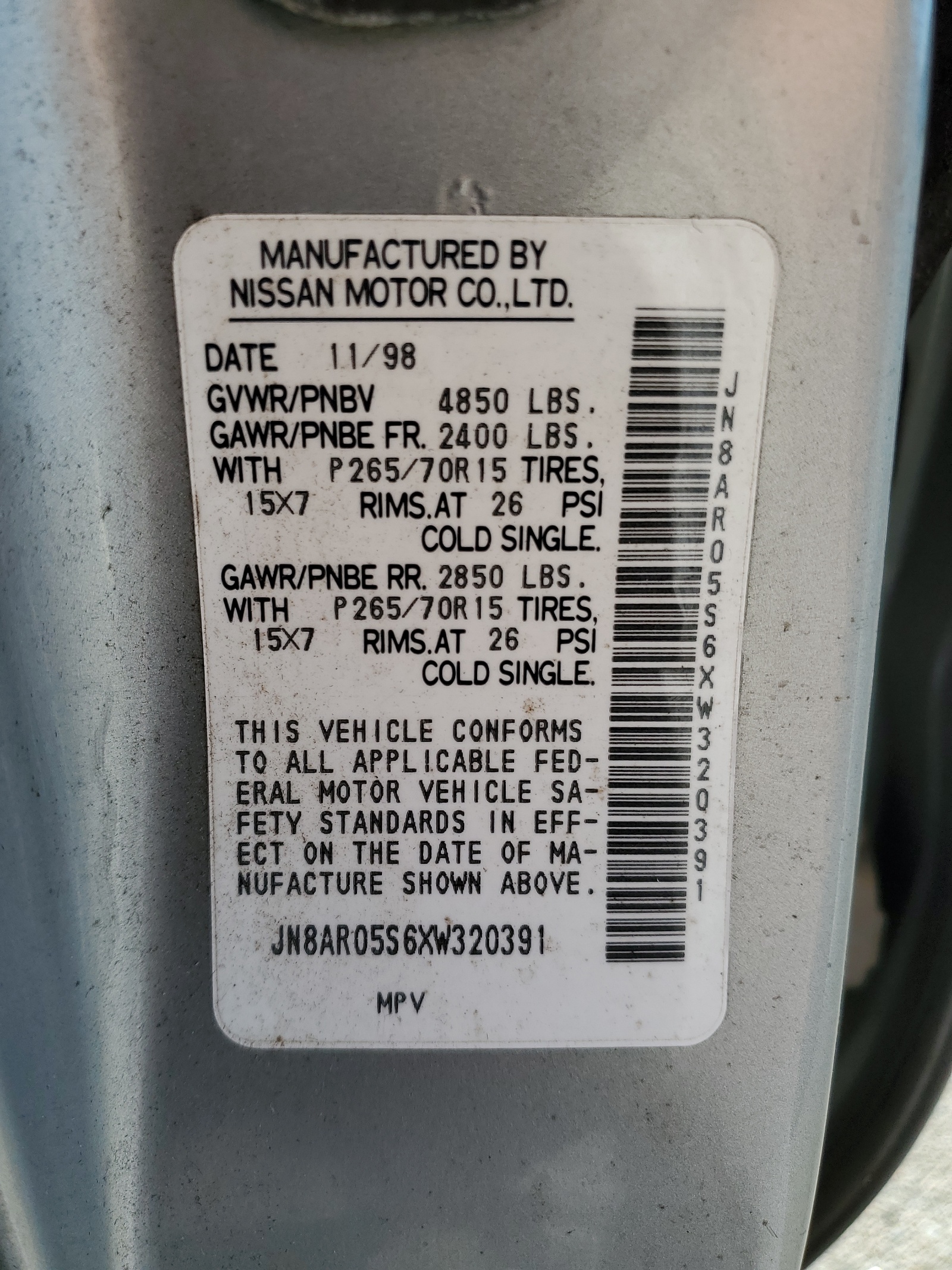 JN8AR05S6XW320391 1999 Nissan Pathfinder Xe