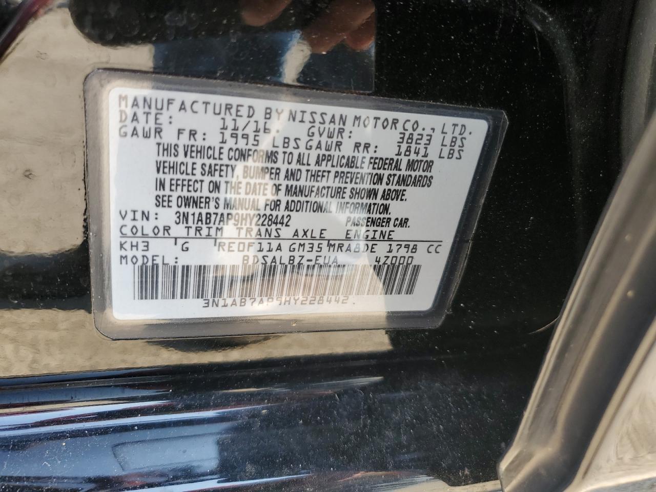 2017 Nissan Sentra S VIN: 3N1AB7AP9HY228442 Lot: 65784234