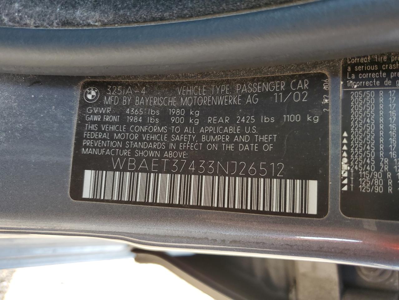 2003 BMW 325 I VIN: WBAET37433NJ26512 Lot: 66137444