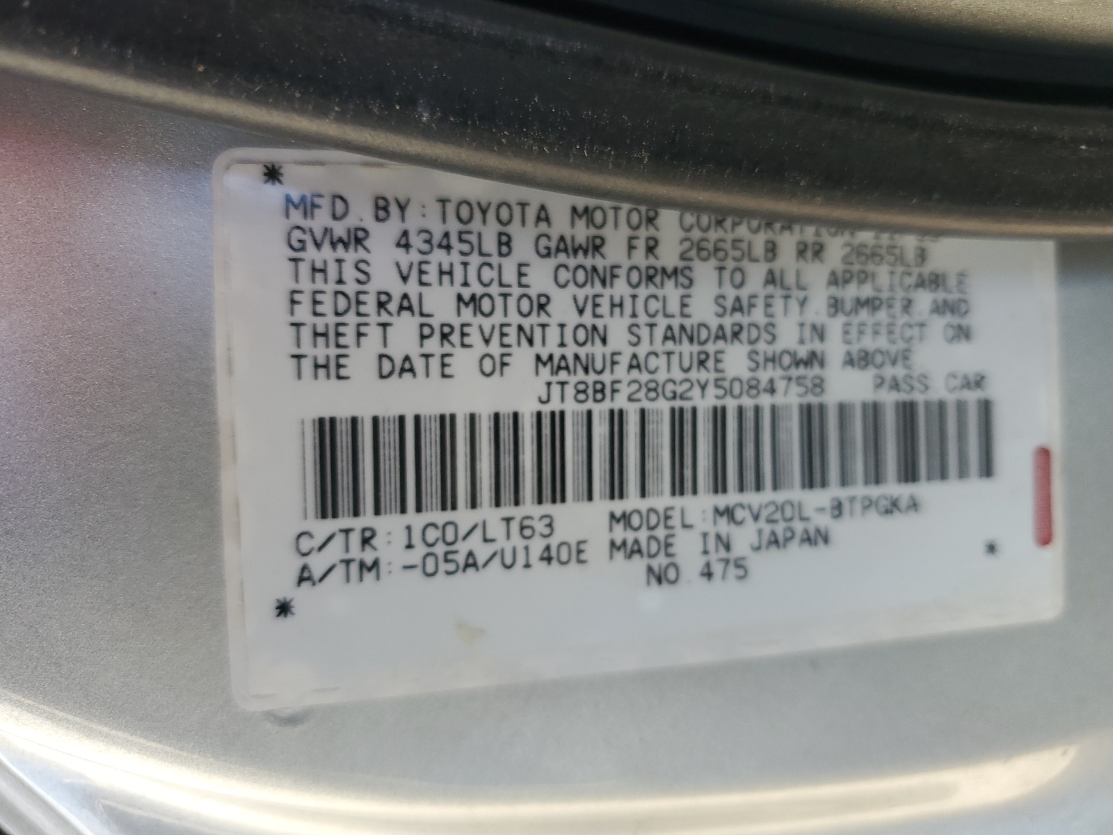 JT8BF28G2Y5084758 2000 Lexus Es 300