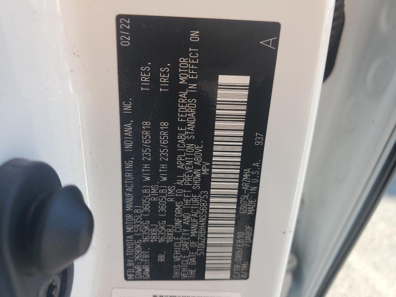 2022 Toyota Highlander Xle VIN: 5TDGZRBH4NS568753 Lot: 68531764