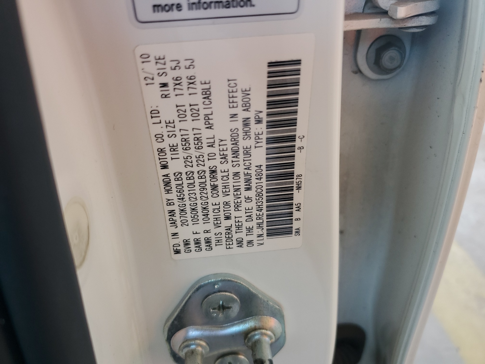 JHLRE4H35BC014804 2011 Honda Cr-V Lx