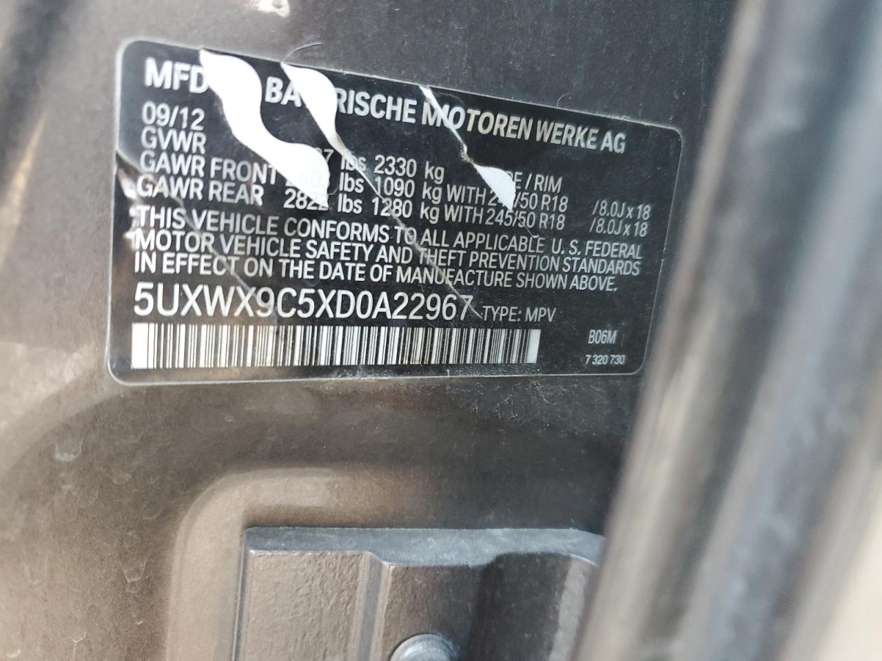 5UXWX9C5XD0A22967 2013 BMW X3 xDrive28I