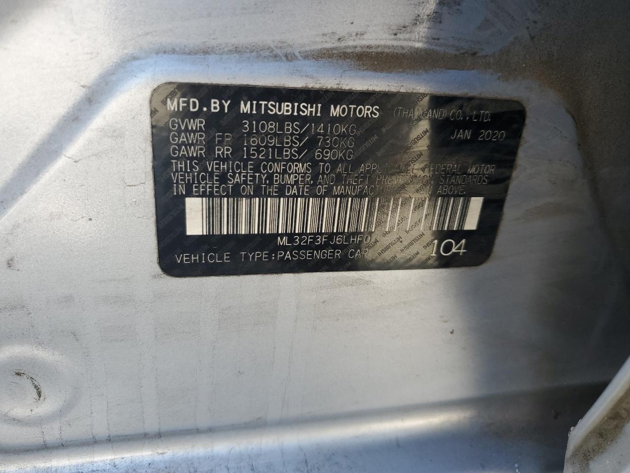 ML32F3FJ6LHF07585 2020 Mitsubishi Mirage G4 Es