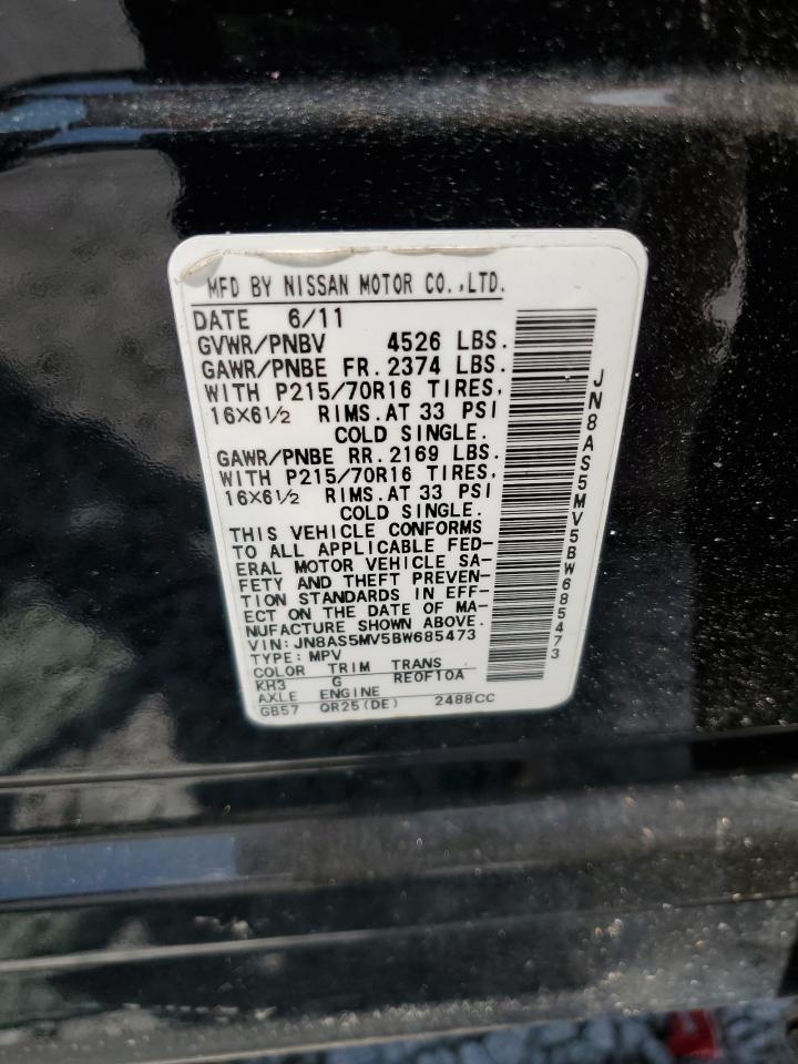 2011 Nissan Rogue S VIN: JN8AS5MV5BW685473 Lot: 66740354