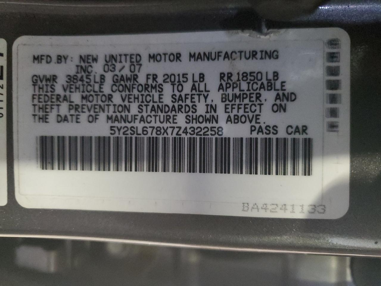 5Y2SL678X7Z432258 2007 Pontiac Vibe