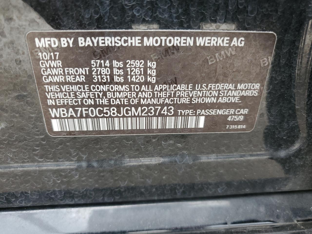 WBA7F0C58JGM23743 2018 BMW 750 I