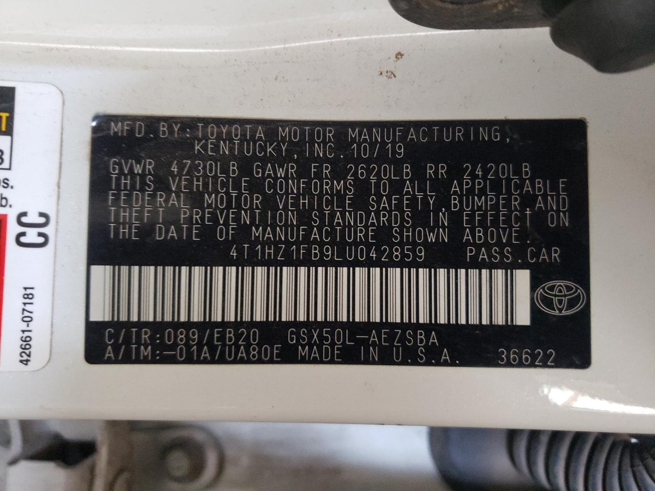 4T1HZ1FB9LU042859 2020 Toyota Avalon Touring