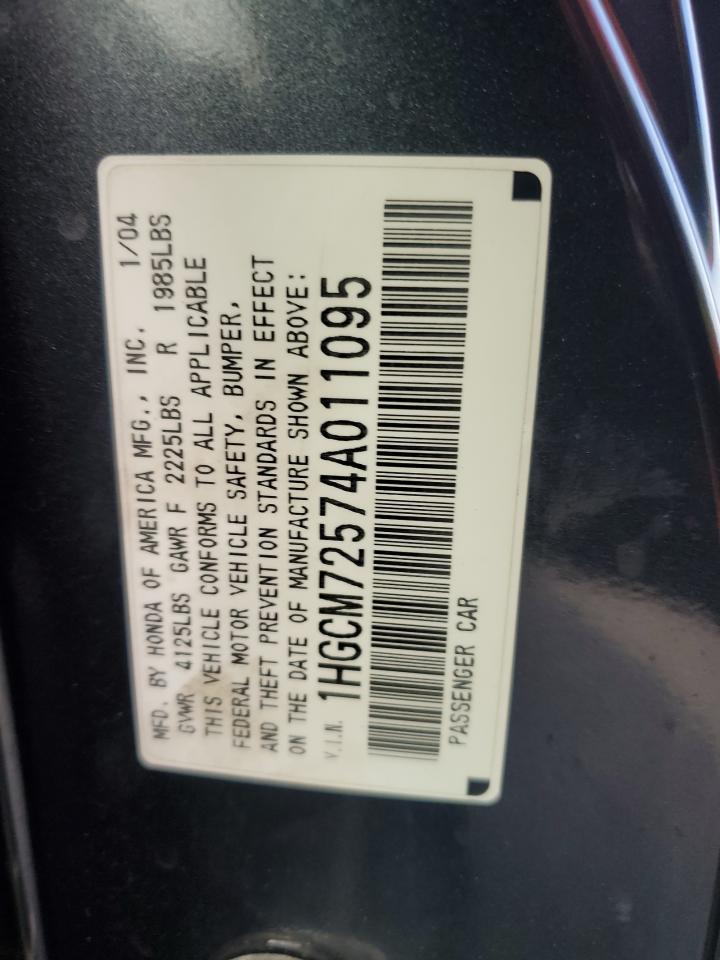 2004 Honda Accord Ex VIN: 1HGCM72574A011095 Lot: 65625664