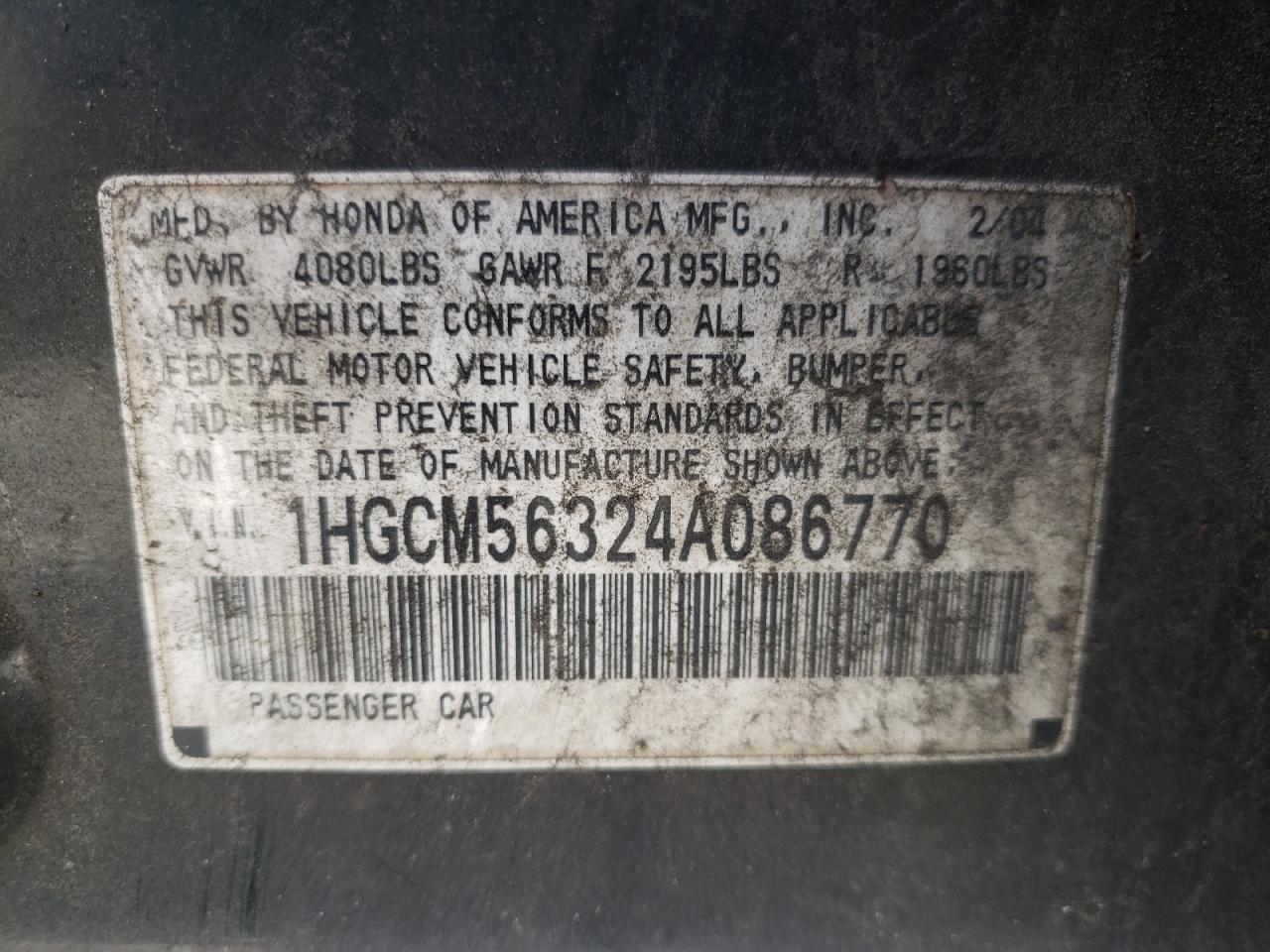 1HGCM56324A086770 2004 Honda Accord Lx