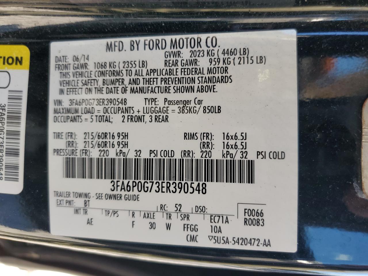 3FA6P0G73ER390548 2014 Ford Fusion S