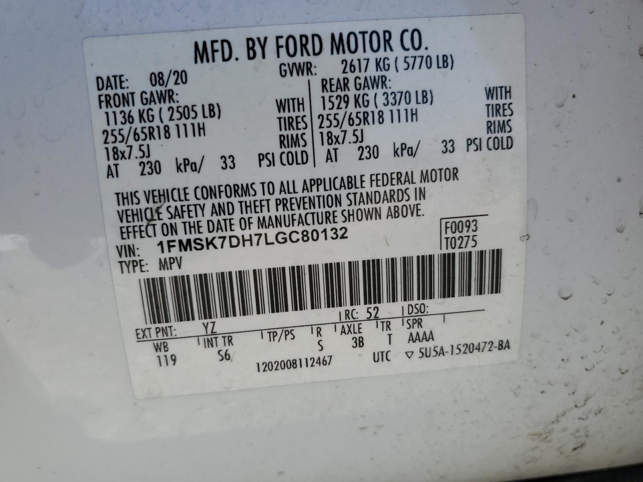 1FMSK7DH7LGC80132 2020 FORD EXPLORER - Image 13