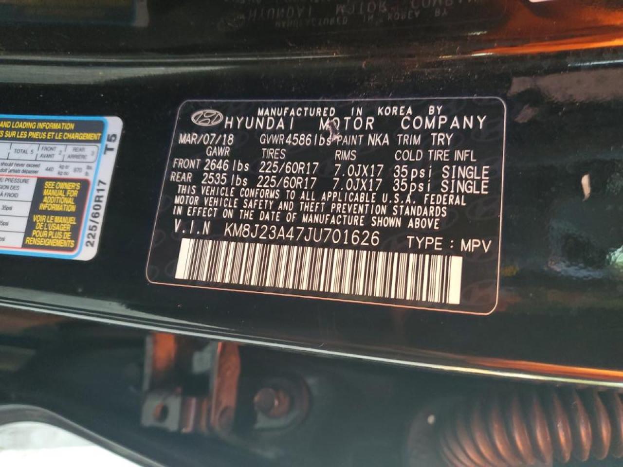 2018 Hyundai Tucson Se VIN: KM8J23A47JU701626 Lot: 65477304