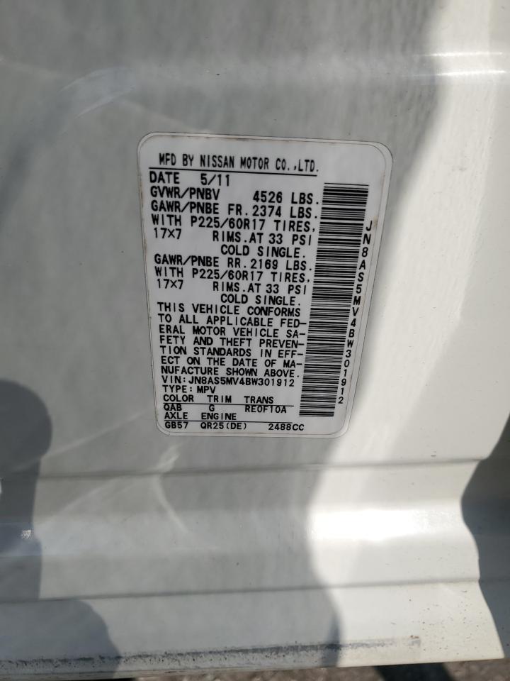 2011 Nissan Rogue S VIN: JN8AS5MV4BW301912 Lot: 65715454