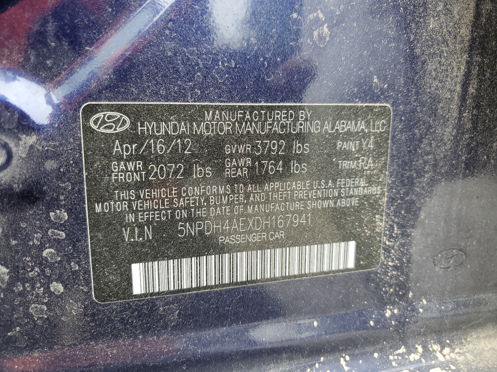 5NPDH4AEXDH167941 2013 Hyundai Elantra Gls