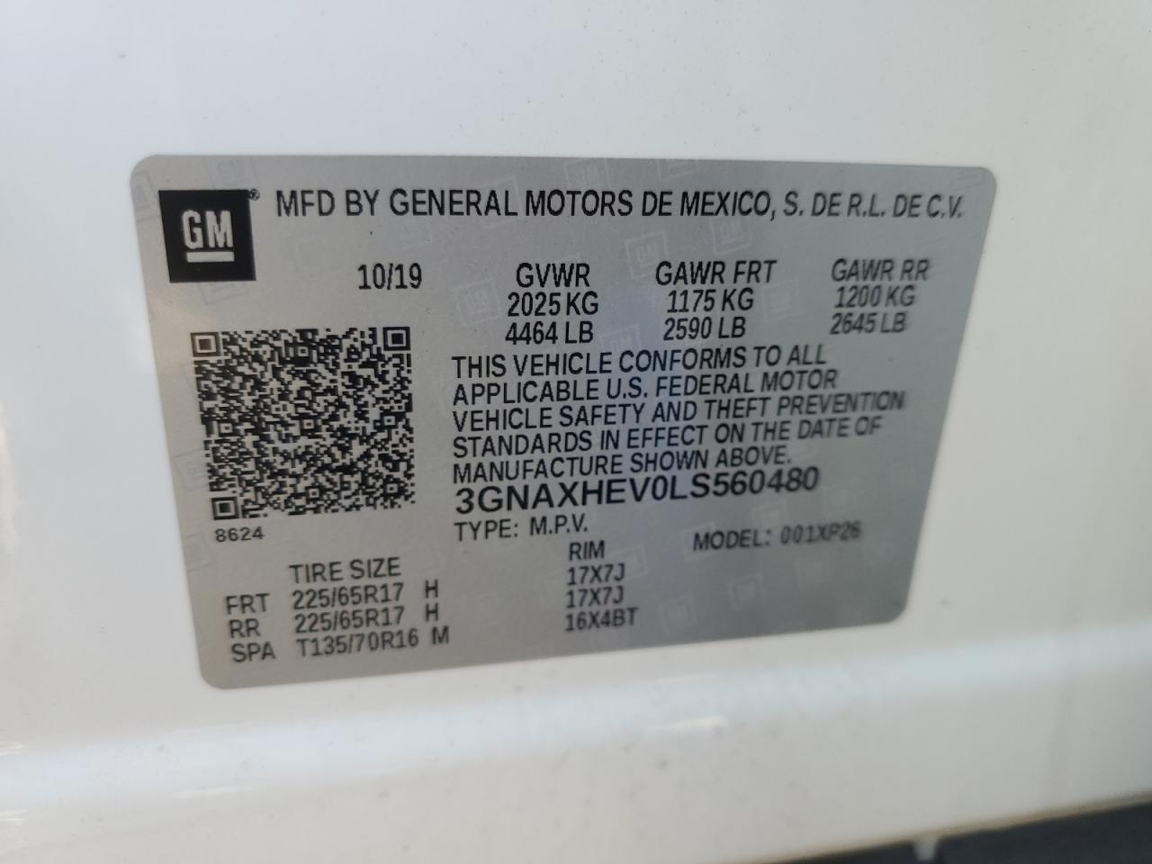 2020 Chevrolet Equinox Ls VIN: 3GNAXHEV0LS560480 Lot: 67549454