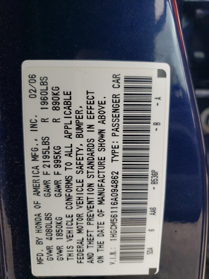 1HGCM56116A094862 2006 Honda Accord Value