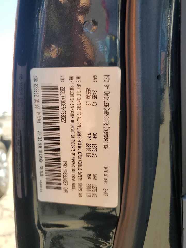 2007 Dodge Charger Se VIN: 2B3LK43G87H763527 Lot: 67672534