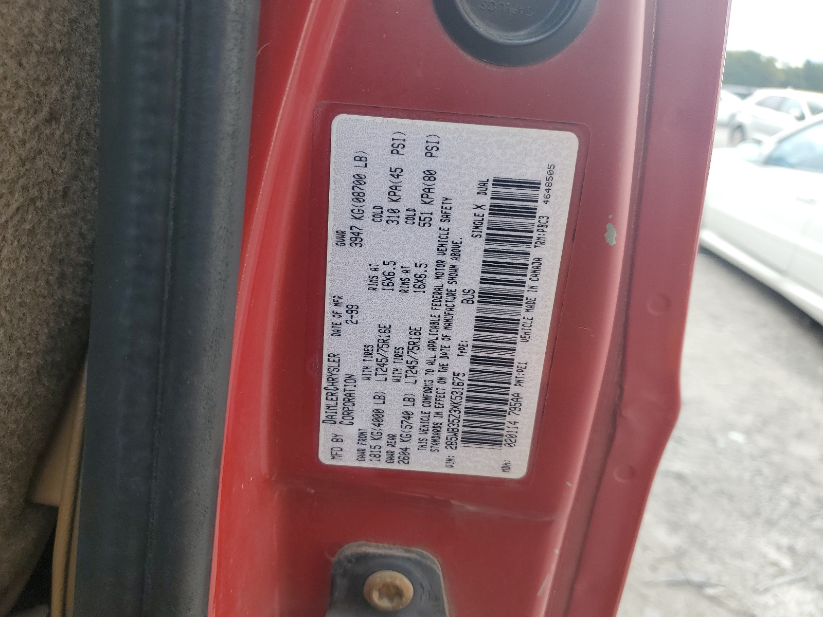 2B5WB35Z3XK531675 1999 Dodge Ram Wagon B3500