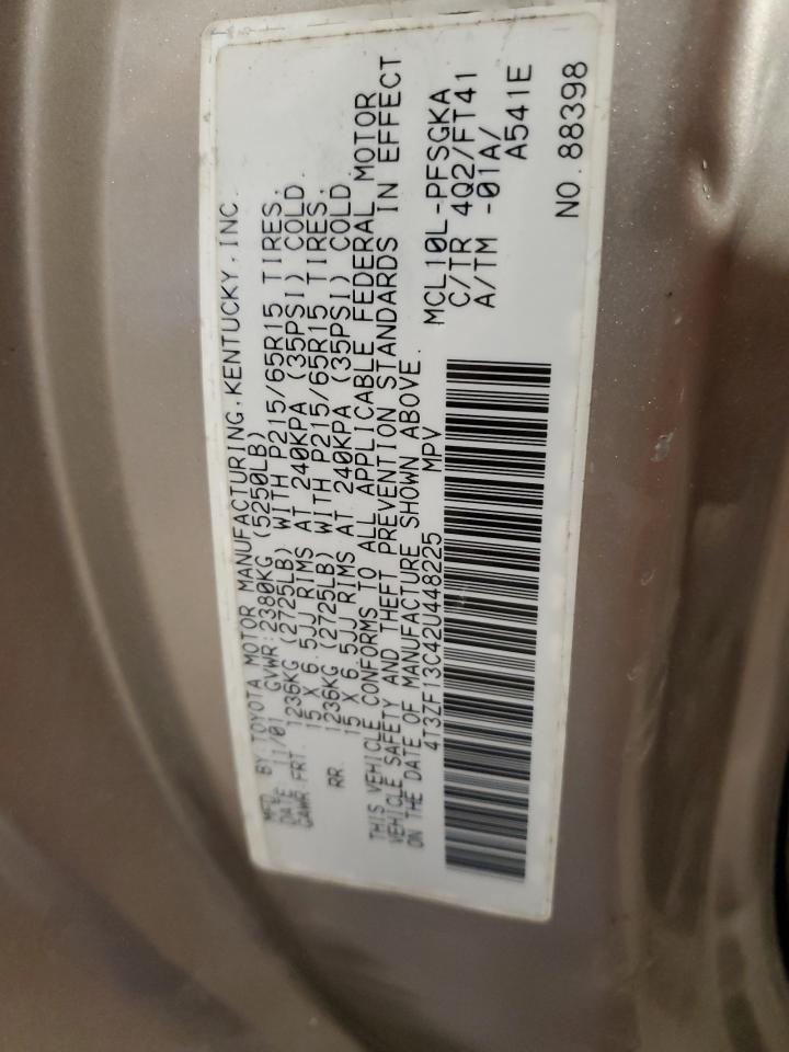 2002 Toyota Sienna Le VIN: 4T3ZF13C42U448225 Lot: 68568064