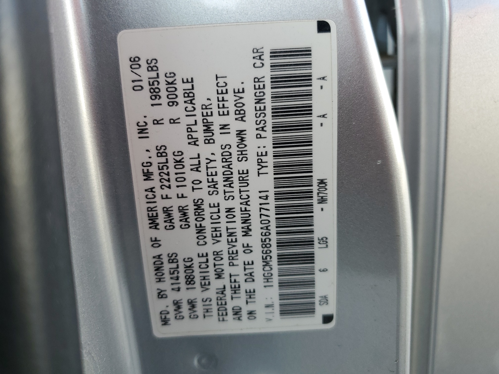 1HGCM56856A077141 2006 Honda Accord Ex