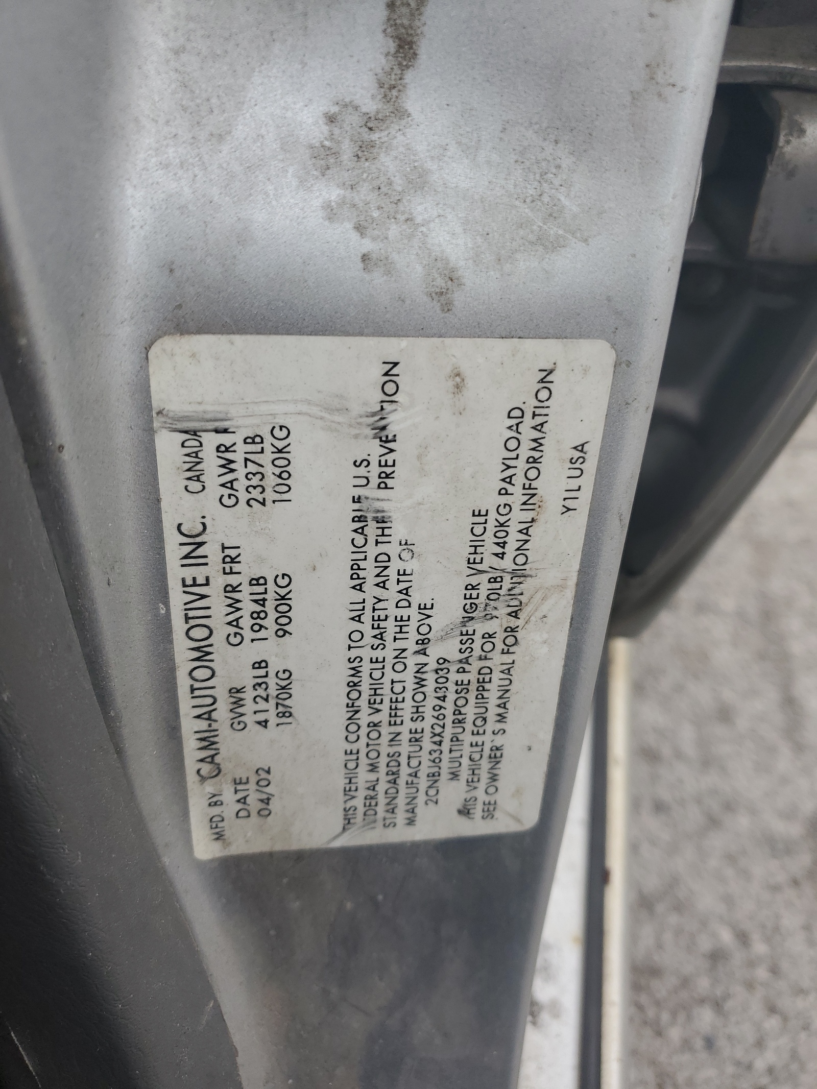 2CNBJ634X26943039 2002 Chevrolet Tracker Lt