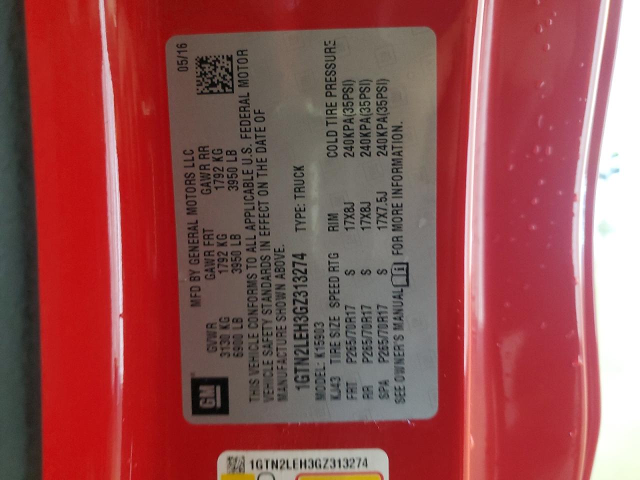 2016 GMC Sierra K1500 VIN: 1GTN2LEH3GZ313274 Lot: 66076134