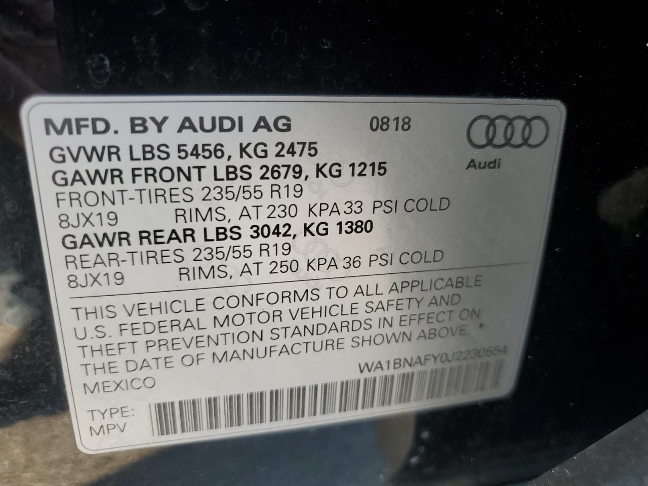 2018 Audi Q5 Premium Plus VIN: WA1BNAFY0J2230554 Lot: 63755124