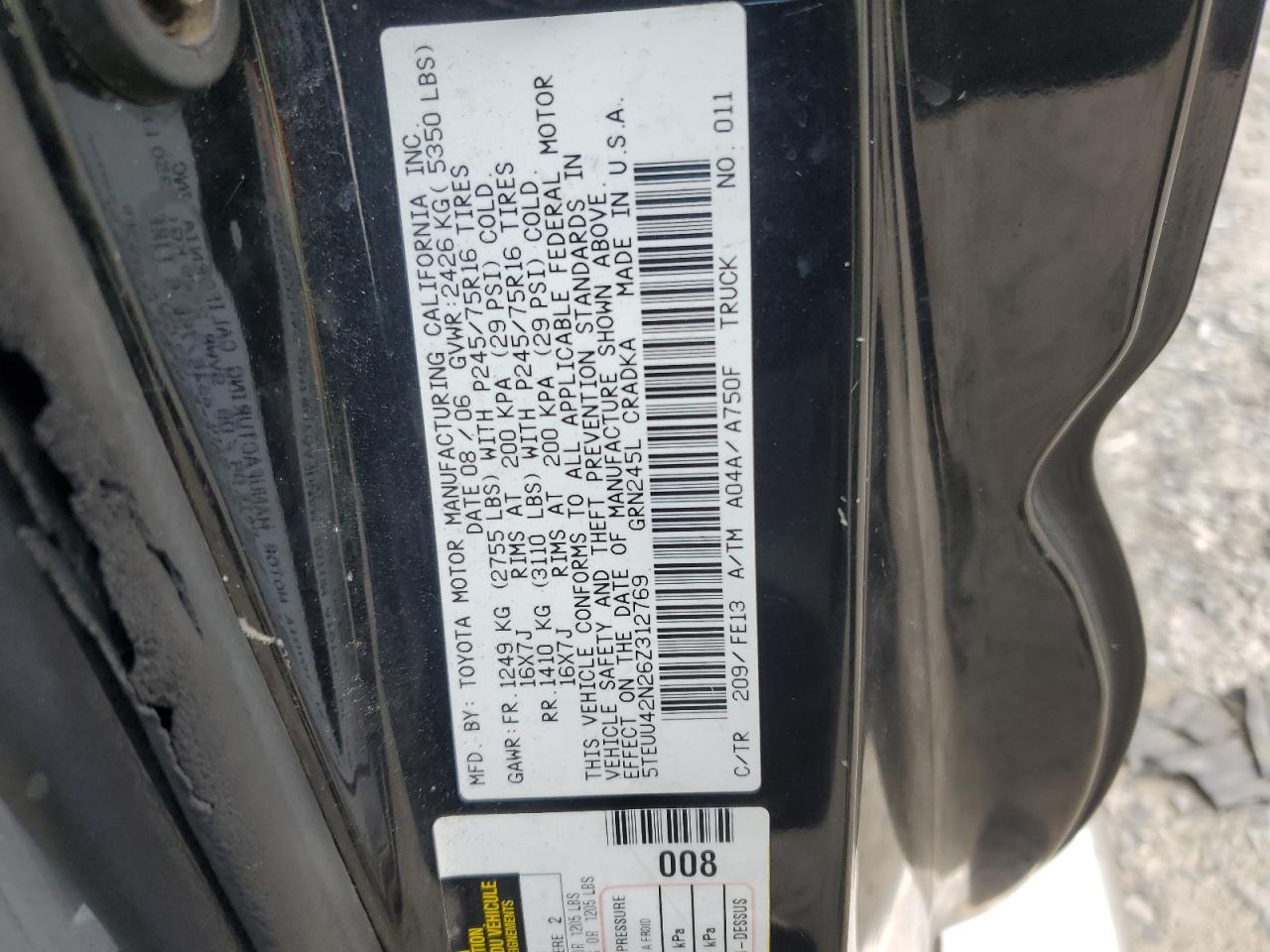 5TEUU42N26Z312769 2006 Toyota Tacoma Access Cab