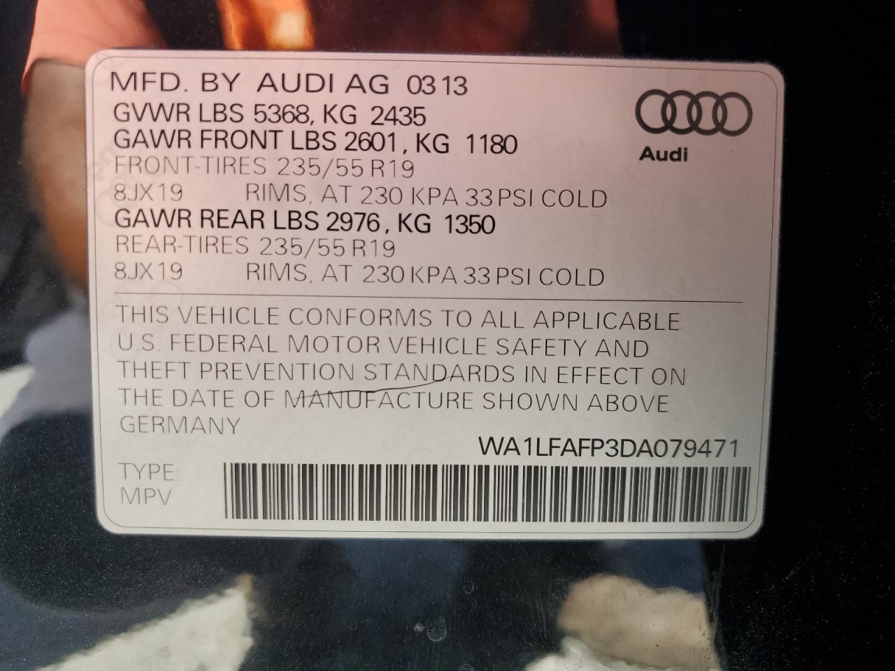 2013 Audi Q5 Premium Plus VIN: WA1LFAFP3DA079471 Lot: 66812744