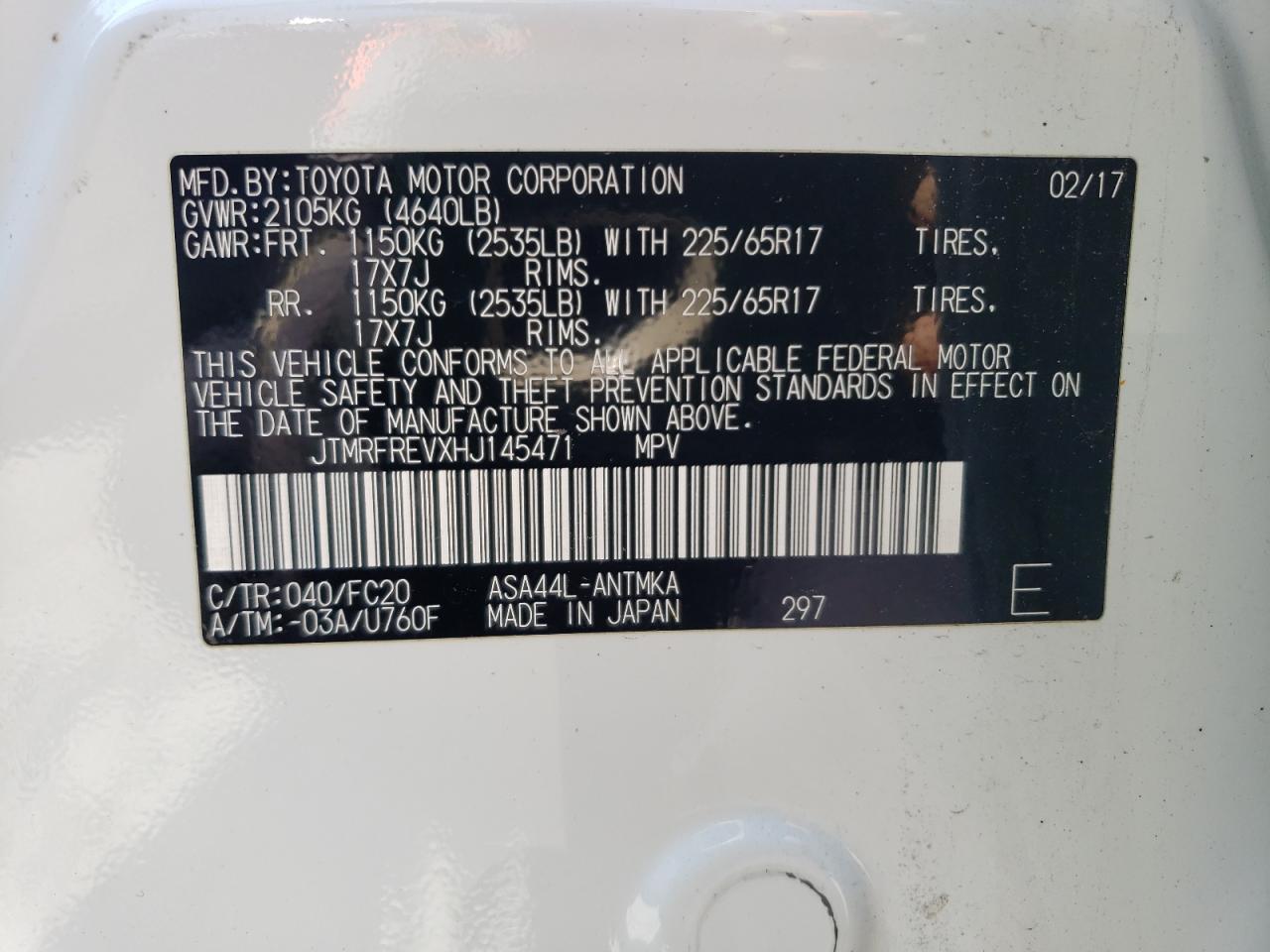 2017 Toyota Rav4 Xle VIN: JTMRFREVXHJ145471 Lot: 66014974