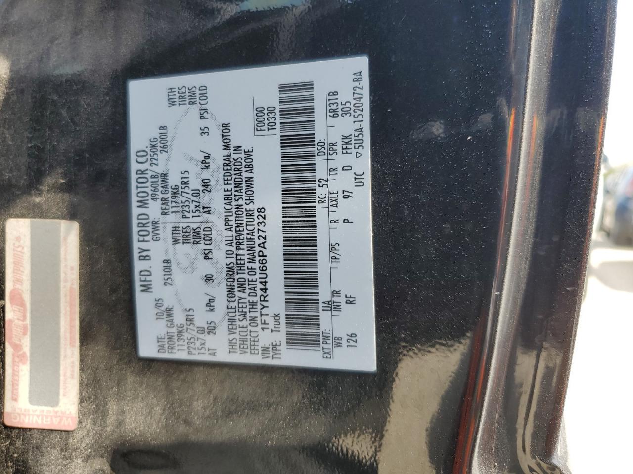 2006 Ford Ranger Super Cab VIN: 1FTYR44U66PA27328 Lot: 64689474