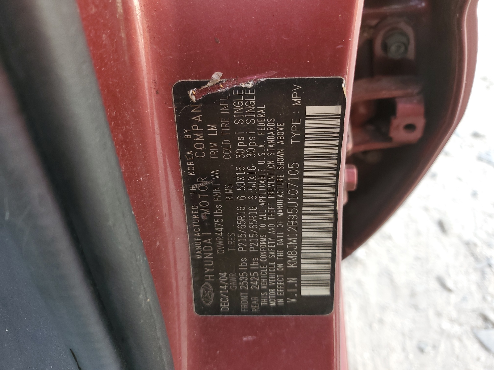 KM8JM12B95U107105 2005 Hyundai Tucson Gl