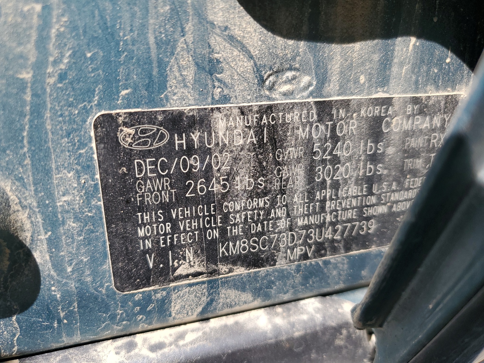 KM8SC73D73U427739 2003 Hyundai Santa Fe Gls