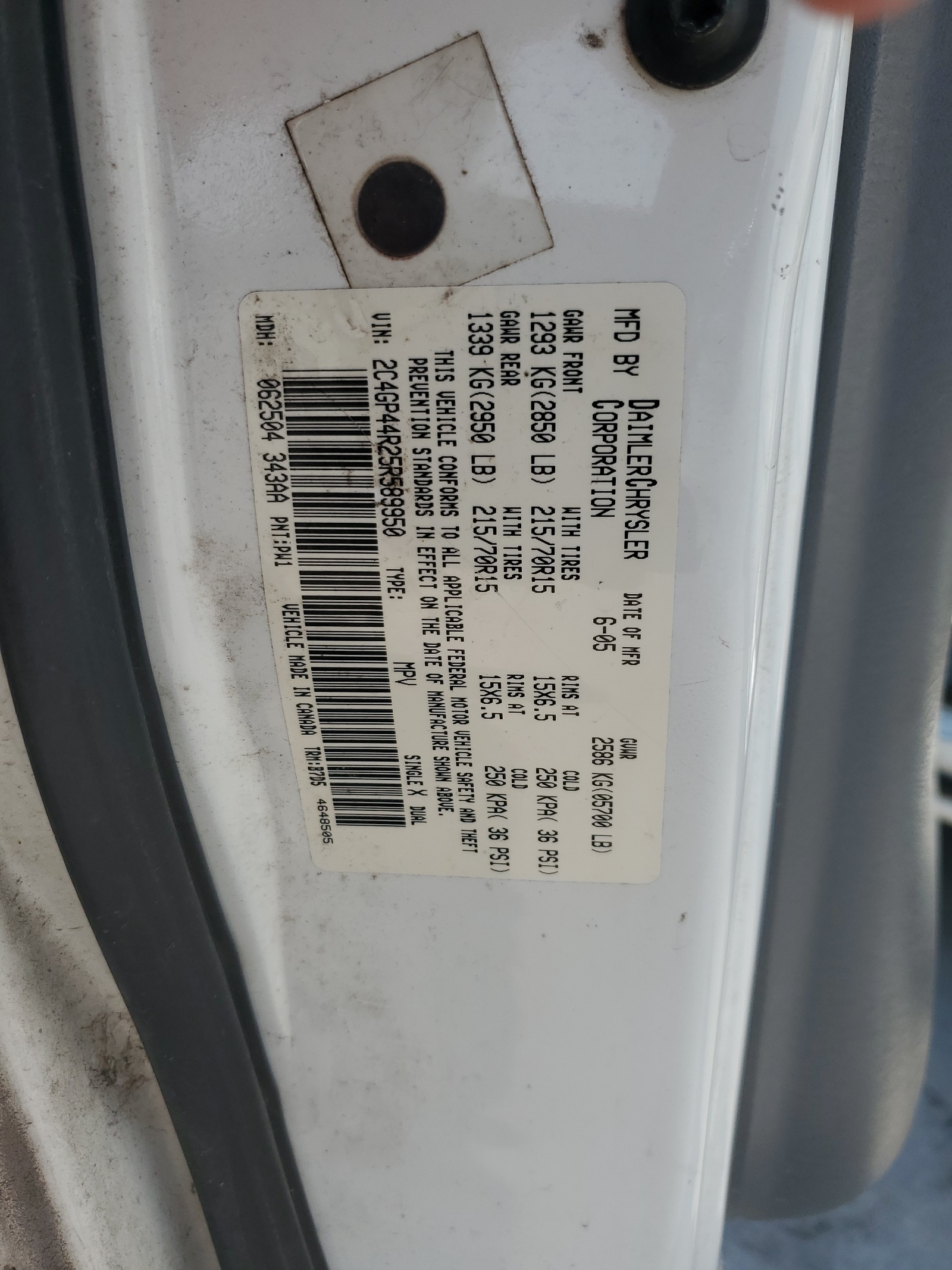 2C4GP44R25R589950 2005 Chrysler Town & Country Lx