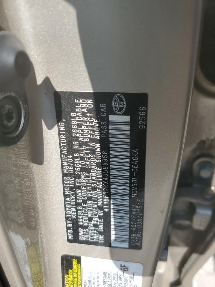 2004 Toyota Camry Le VIN: 4T1BF32KX4U588958 Lot: 68679114