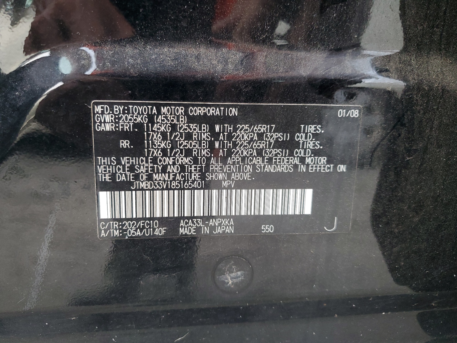 JTMBD33V185165401 2008 Toyota Rav4