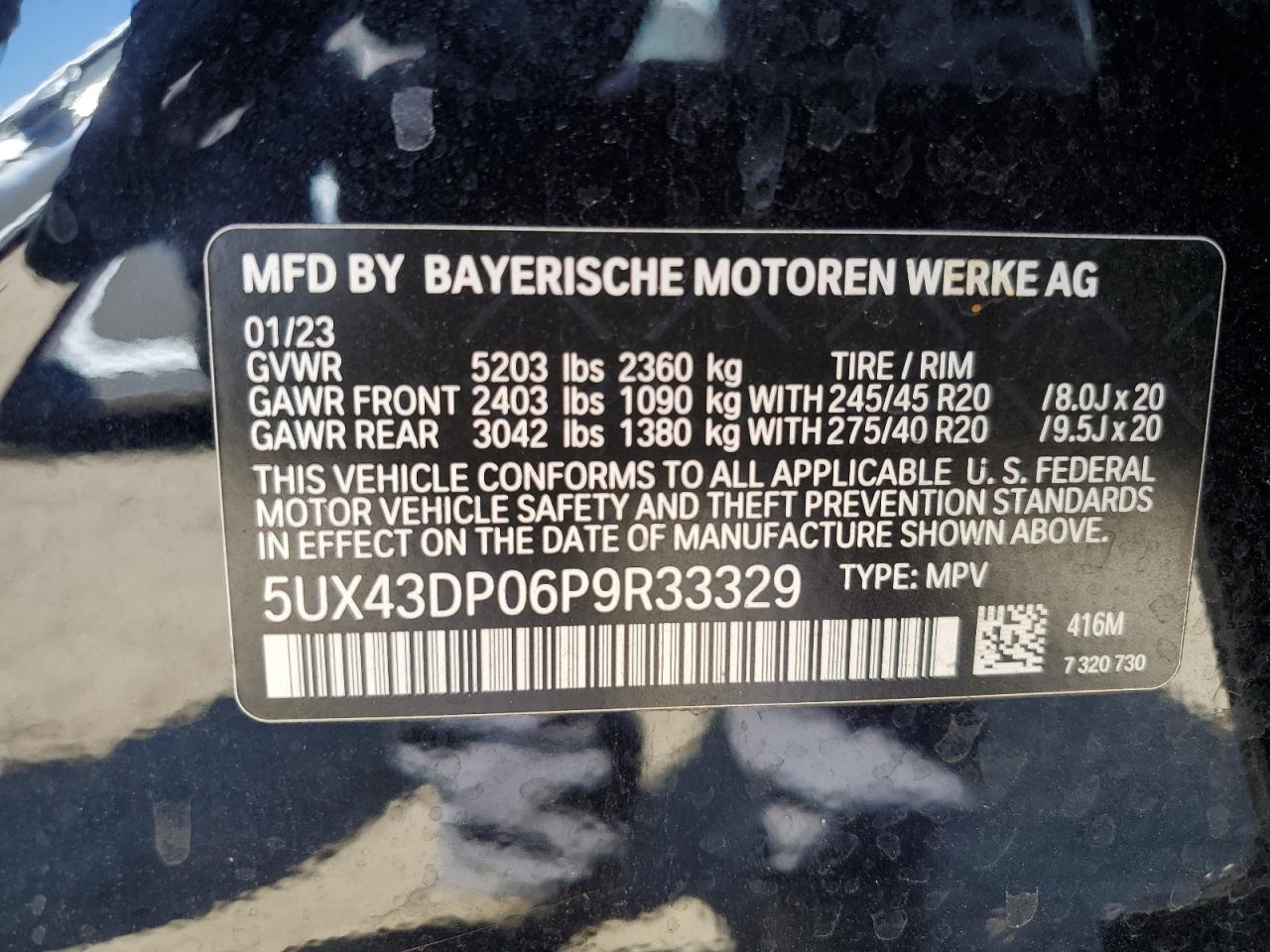 2023 BMW X3 Sdrive30I VIN: 5UX43DP06P9R33329 Lot: 69093534