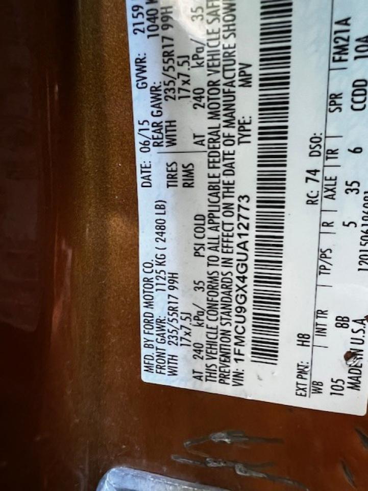 2016 Ford Escape Se VIN: 1FMCU9GX4GUA12773 Lot: 66907134