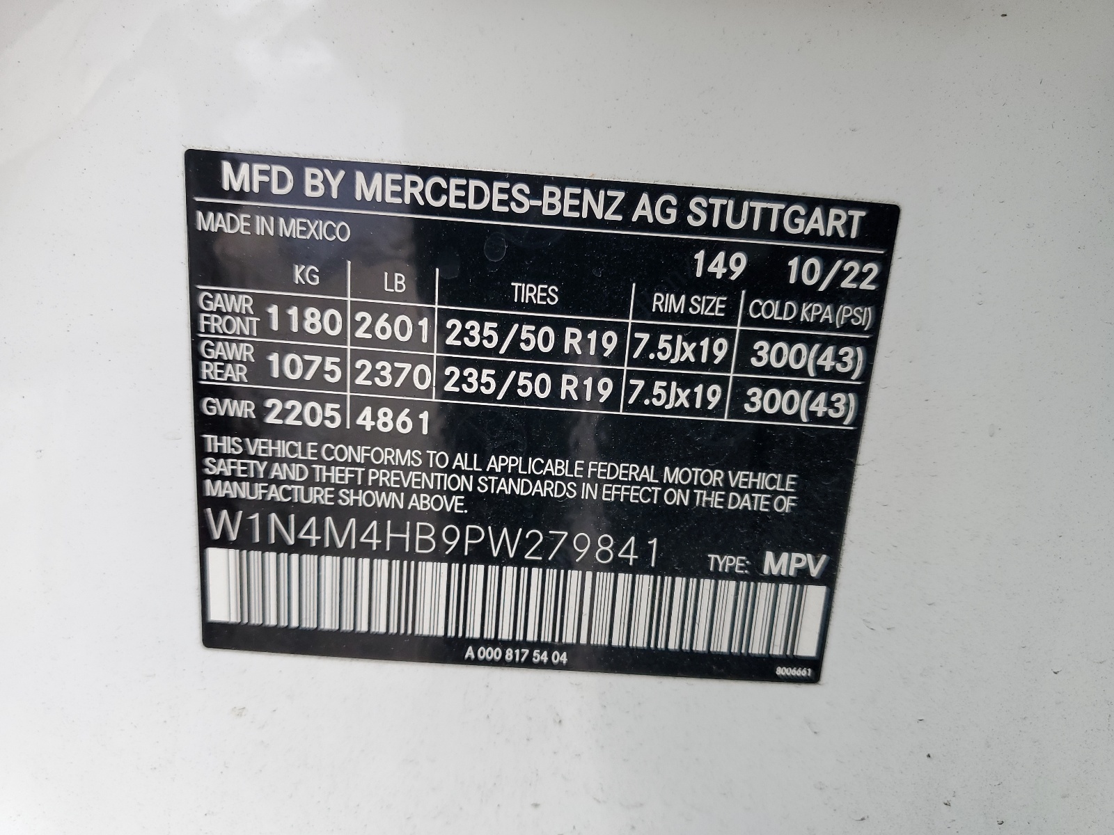 W1N4M4HB9PW279841 2023 Mercedes-Benz Glb 250 4Matic