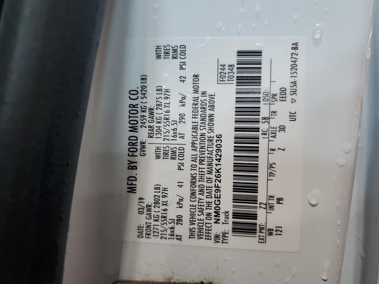 NM0GE9F26K1429036 2019 Ford Transit Connect Xlt