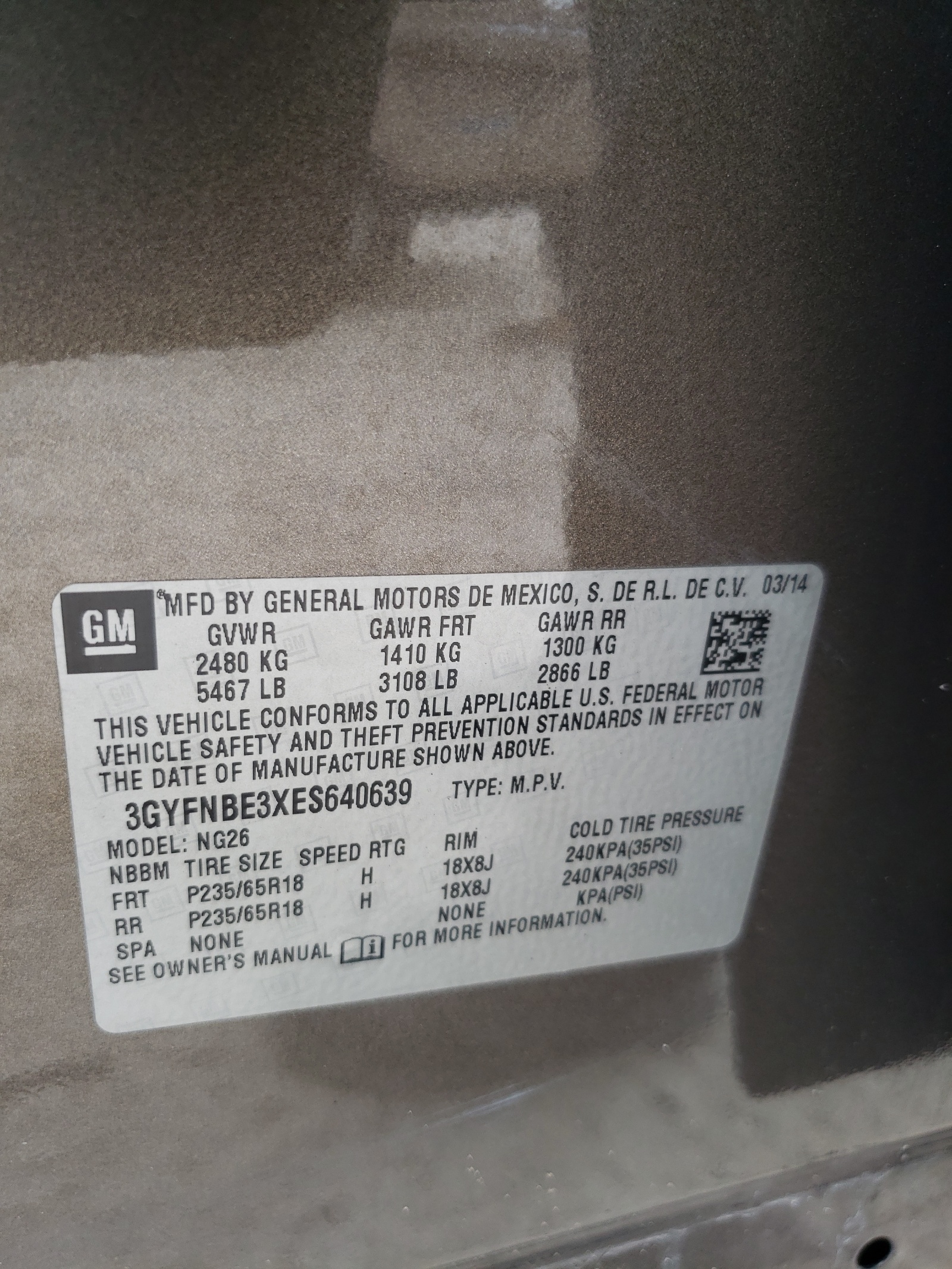 3GYFNBE3XES640639 2014 Cadillac Srx Luxury Collection