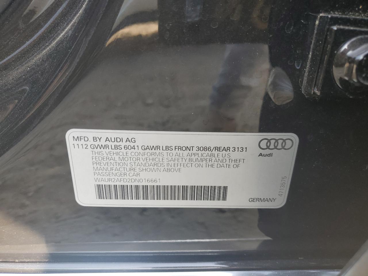 2013 Audi A8 L Quattro VIN: WAUR2AFD2DN016661 Lot: 69043444