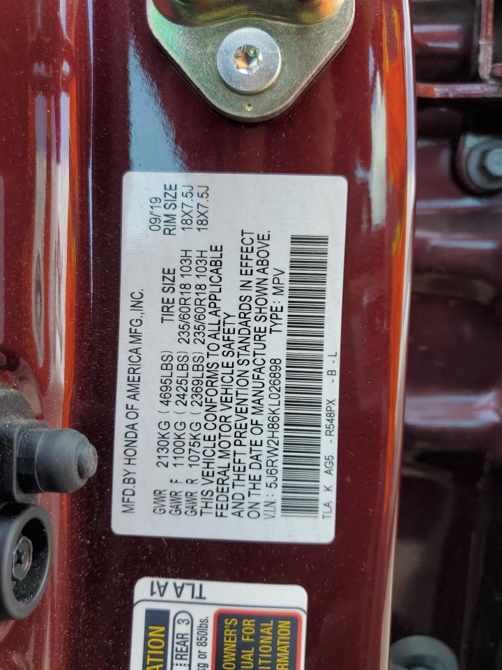 2019 Honda Cr-V Exl VIN: 5J6RW2H86KL026898 Lot: 66391794