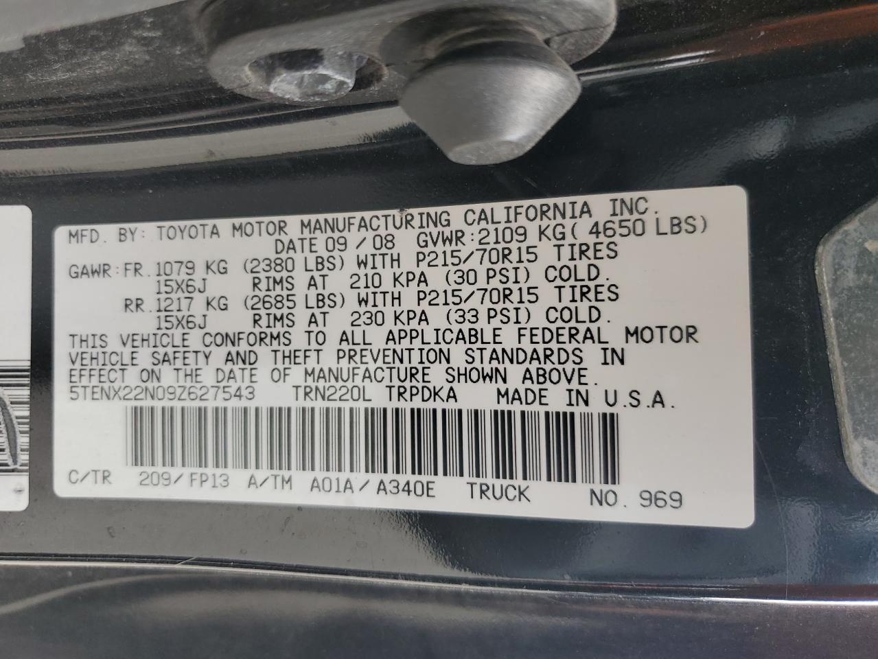 5TENX22N09Z627543 2009 Toyota Tacoma