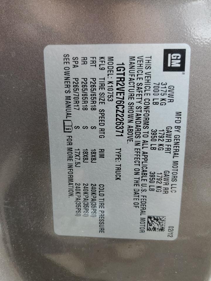 2012 GMC Sierra K1500 Sle VIN: 1GTR2VE76CZ226371 Lot: 66059364