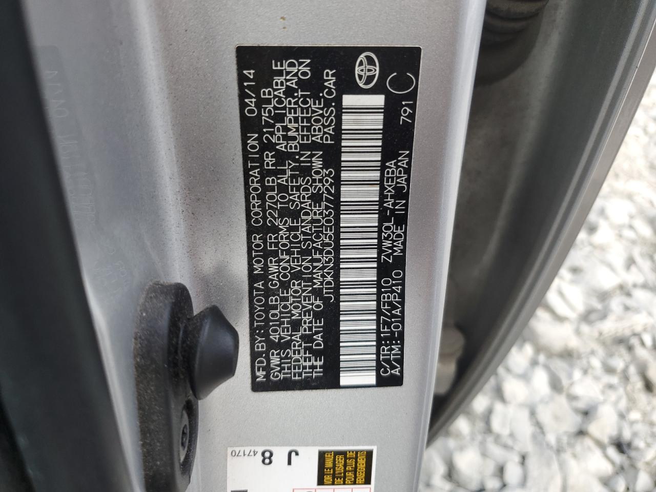 JTDKN3DU5E0377293 2014 Toyota Prius